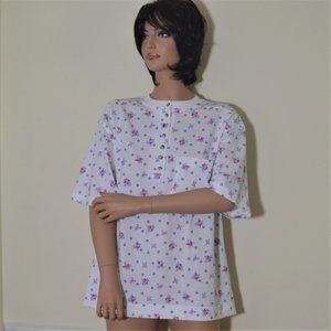 90s Sears Incognito Henley Floral Print Top w/ Short Sleeves Size 1X